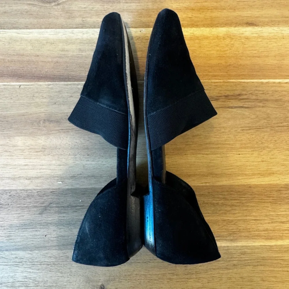 Eileen Fisher Women 6.5‎ Black Suede Pointed Toe d'Orsay Flats Elastic Strap